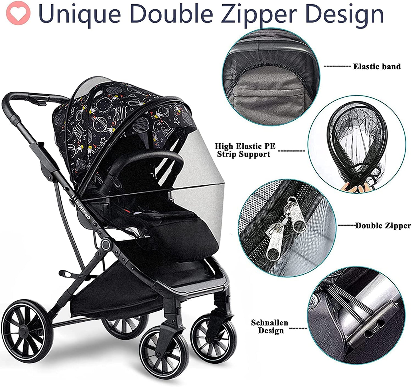 Stroller Bug Net, Universal Mosquito Net for Stroller, Unique Double Zipper Design-Great Accessories for Baby Stroller-Easy to Install and Portable-Fit for Graco Strollers, Car Seat,Bassinet,Cradle