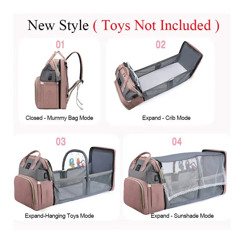 Baby Diaper Bags Backpack Large Capacity Waterproof Baby Outdoor Travel Crib Bed Cot Foldable 3 In1 Daddy Maternity Bag for Baby