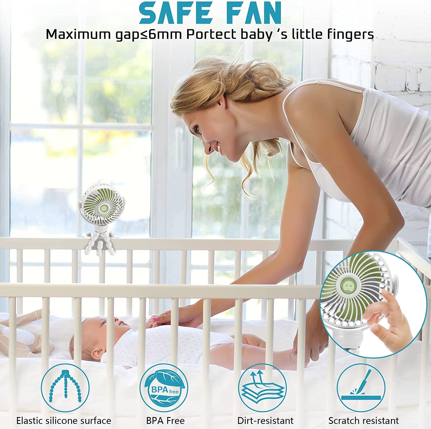 Upgraded Portable Baby Stroller Fan, 360°Rotate Rechargeable Mini Clip on Fan with Flexible Tripod for Stroller Treadmill Crib Car Seat Travel, 4000Mah Battery Powered Handheld Fan (White)