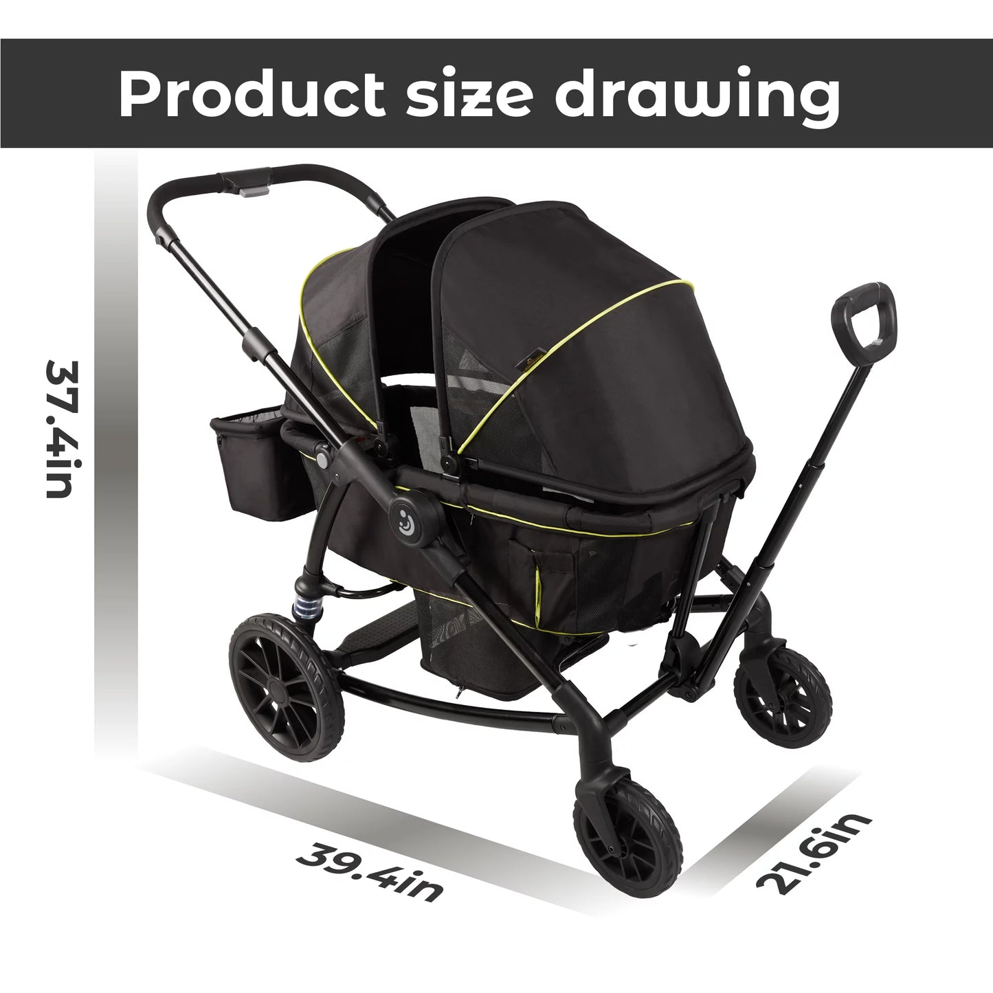 Unisex 2-Seat Wagon Stroller Folding Baby Stroller with Adjustable Canopy, 6 Months - 5 Years Old