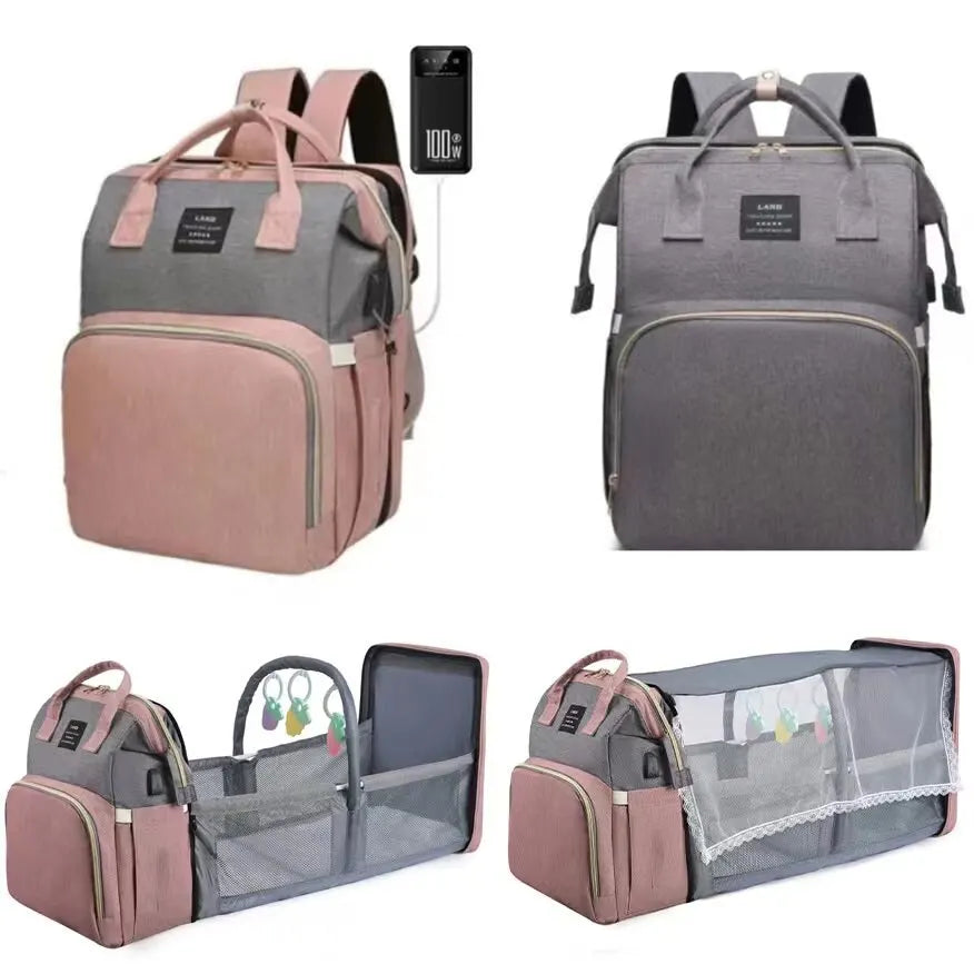 Baby Diaper Bags Backpack Large Capacity Waterproof Baby Outdoor Travel Crib Bed Cot Foldable 3 In1 Daddy Maternity Bag for Baby