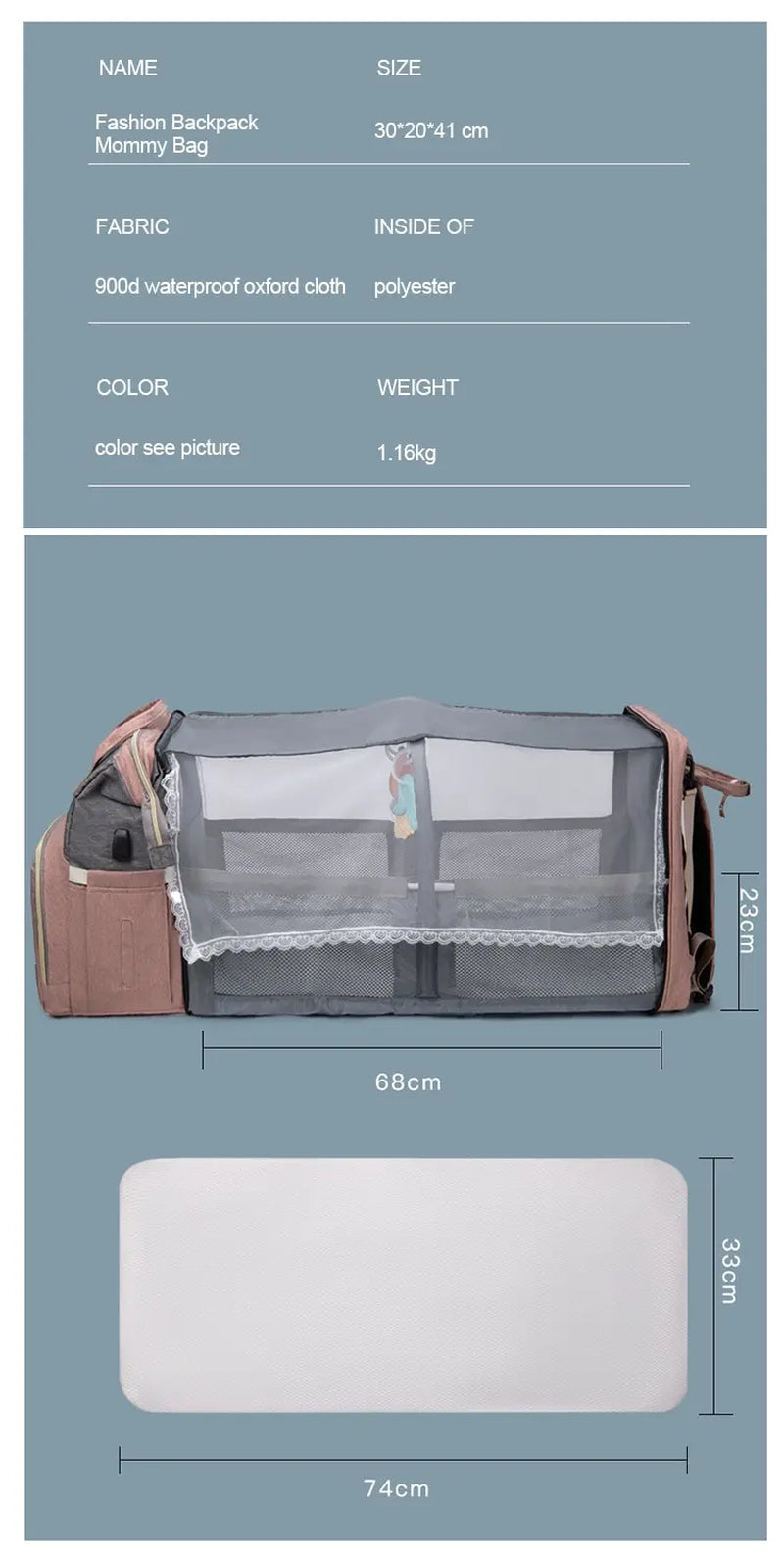 Baby Diaper Bags Backpack Large Capacity Waterproof Baby Outdoor Travel Crib Bed Cot Foldable 3 In1 Daddy Maternity Bag for Baby
