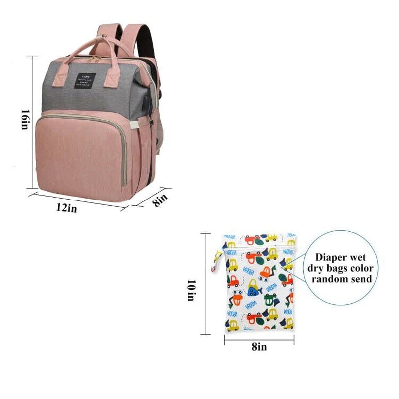Diaper Bag with Changing Station,Diaper Bag Backpack,7 in 1 Travel Diaper Bag,Mommy Bag with USB Charging Port (Pink-Grey)