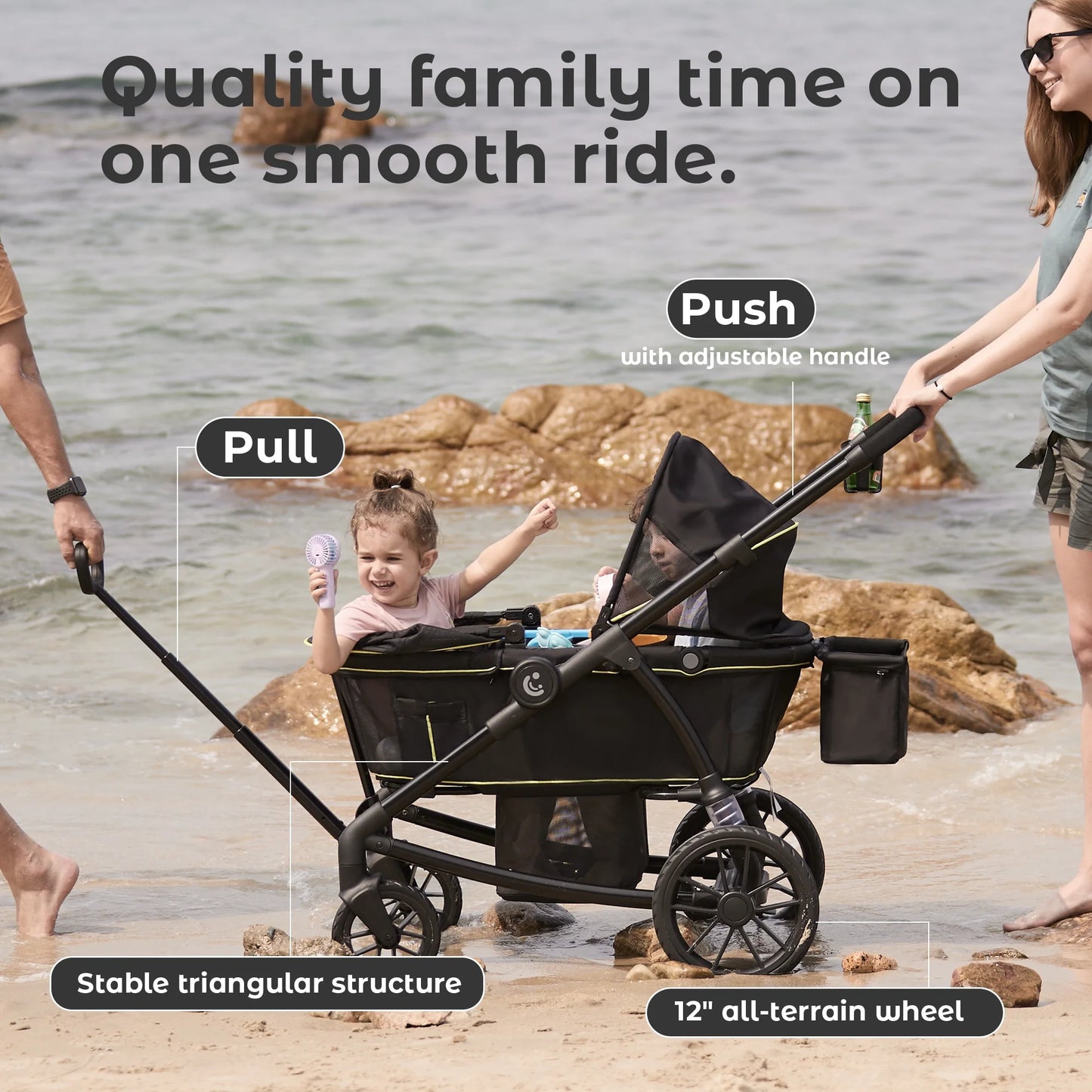 Unisex 2-Seat Wagon Stroller Folding Baby Stroller with Adjustable Canopy, 6 Months - 5 Years Old