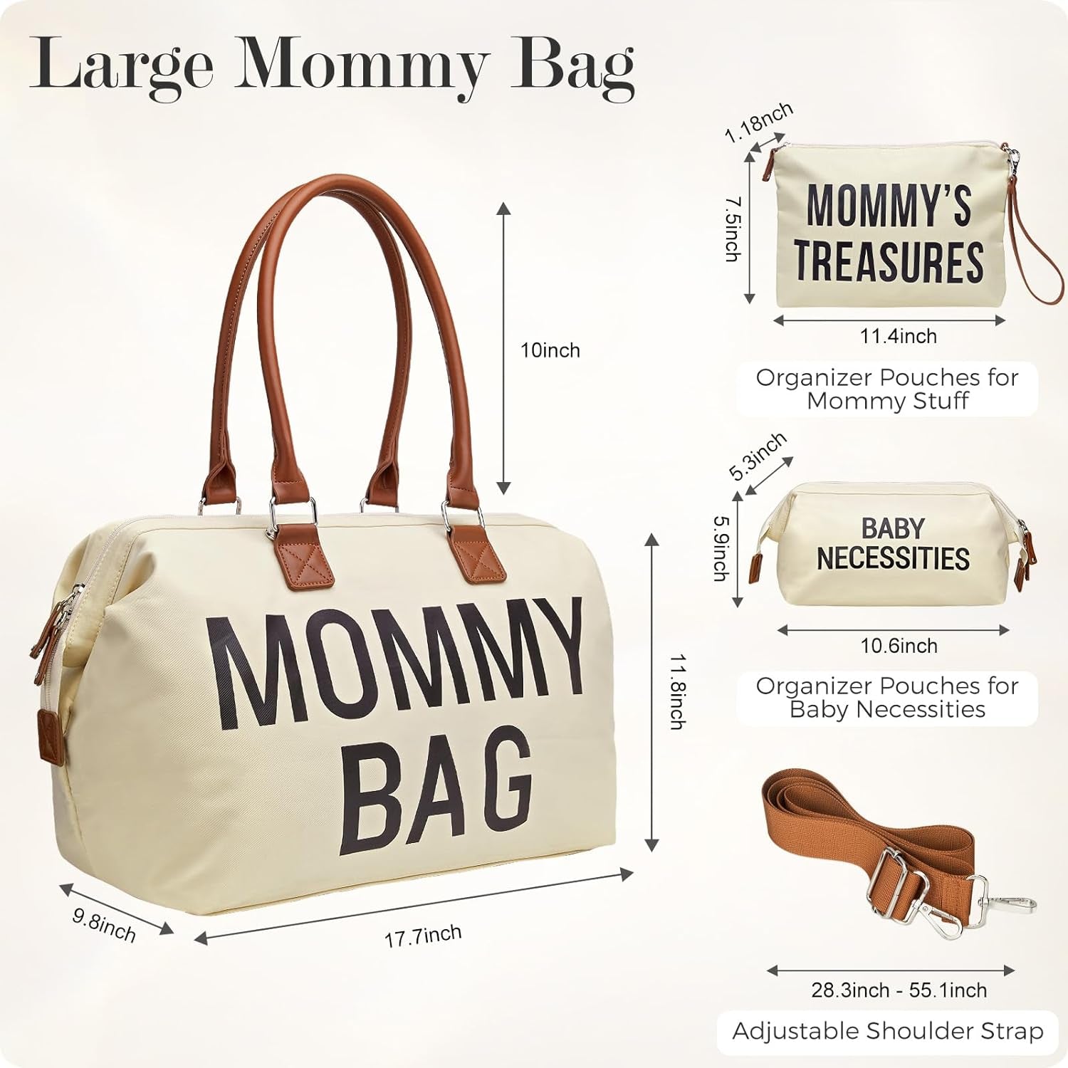 Diaper Bag Tote, Mommy Bag for Hospital, Large Capacity Waterproof Baby Bag for Mom Travel, Hospital Bag for Labor and Delivery with Baby Necessities Bag, Creamy White